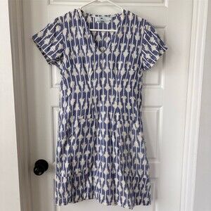 Passion Lilie Dress Womens Size S Blue White Ikat V-Neck Shift Pockets